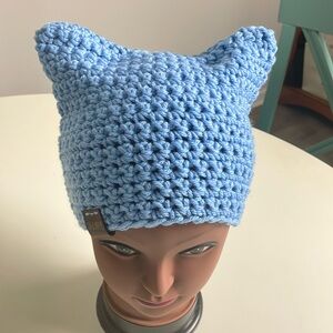Julzyraye Cathat Crochet Light Blue Crocheted Beanie- Leather logo- unisex